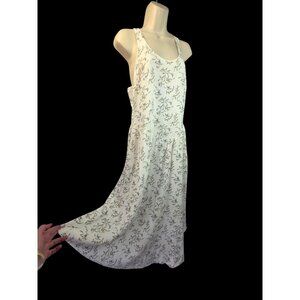 Linen Blnd Floral Midi Dress Sz S Racerback White Botanical NEW Universal Thread